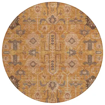8' Terra Cotta Beige And Gray Round Oriental Washable Indoor Outdoor Area Rug