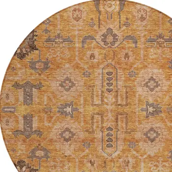 8' Terra Cotta Beige And Gray Round Oriental Washable Indoor Outdoor Area Rug