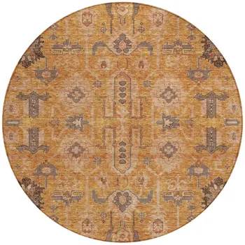 8' Terra Cotta Beige And Gray Round Oriental Washable Indoor Outdoor Area Rug