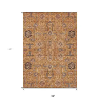 8' X 10' Terra Cotta Beige And Gray Oriental Washable Indoor Outdoor Area Rug