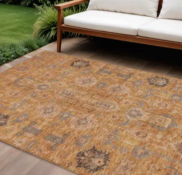 8' X 10' Terra Cotta Beige And Gray Oriental Washable Indoor Outdoor Area Rug