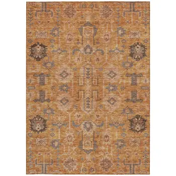 9' X 12' Terra Cotta Beige And Gray Oriental Washable Indoor Outdoor Area Rug