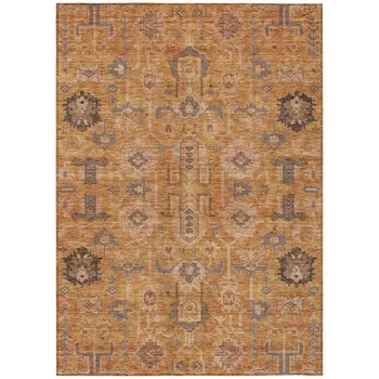 10' X 14' Terra Cotta Beige And Gray Oriental Washable Indoor Outdoor Area Rug