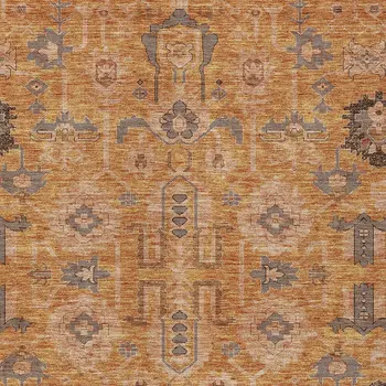 10' X 14' Terra Cotta Beige And Gray Oriental Washable Indoor Outdoor Area Rug