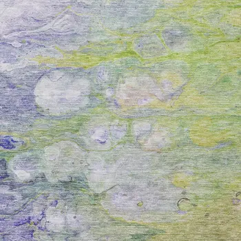 3' X 5' Artichoke Green Purple And Lilac Abstract Washable Indoor Outdoor Area Rug