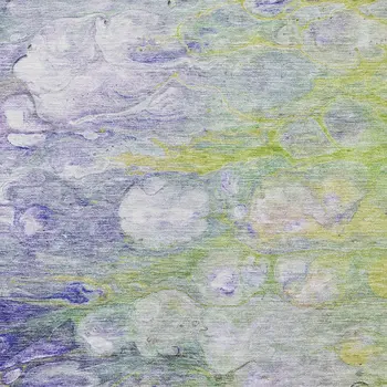 5' X 8' Artichoke Green Purple And Lilac Abstract Washable Indoor Outdoor Area Rug