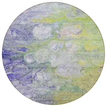8' Artichoke Green Purple And Lilac Round Abstract Washable Indoor Outdoor Area Rug