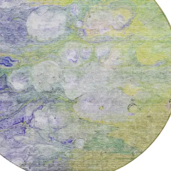 8' Artichoke Green Purple And Lilac Round Abstract Washable Indoor Outdoor Area Rug