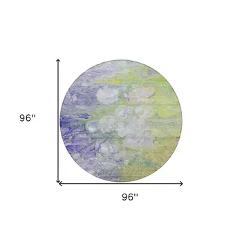 8' Artichoke Green Purple And Lilac Round Abstract Washable Indoor Outdoor Area Rug