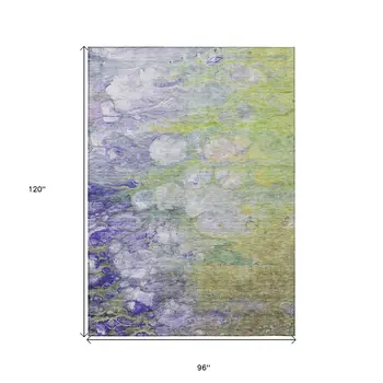 8' X 10' Artichoke Green Purple And Lilac Abstract Washable Indoor Outdoor Area Rug