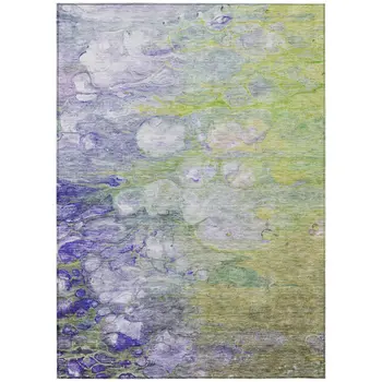 8' X 10' Artichoke Green Purple And Lilac Abstract Washable Indoor Outdoor Area Rug