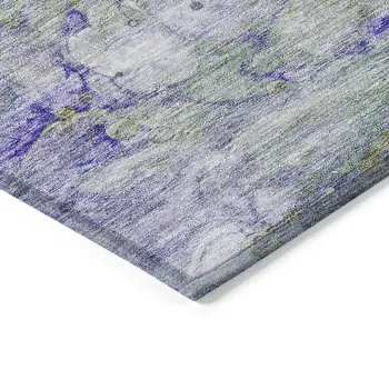 8' X 10' Artichoke Green Purple And Lilac Abstract Washable Indoor Outdoor Area Rug