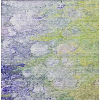 10' X 14' Artichoke Green Purple And Lilac Abstract Washable Indoor Outdoor Area Rug