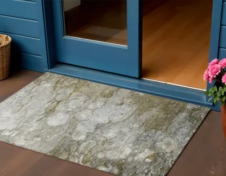 3' X 5' Brown Taupe And Ivory Abstract Washable Indoor Outdoor Area Rug
