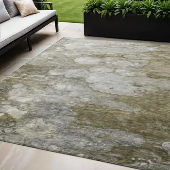 5' X 8' Brown Taupe And Ivory Abstract Washable Indoor Outdoor Area Rug