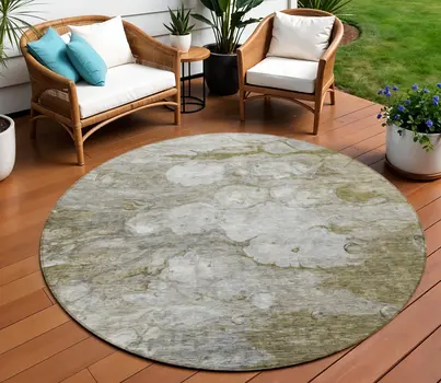8' Brown Taupe And Ivory Round Abstract Washable Indoor Outdoor Area Rug