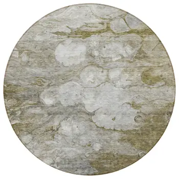 8' Brown Taupe And Ivory Round Abstract Washable Indoor Outdoor Area Rug