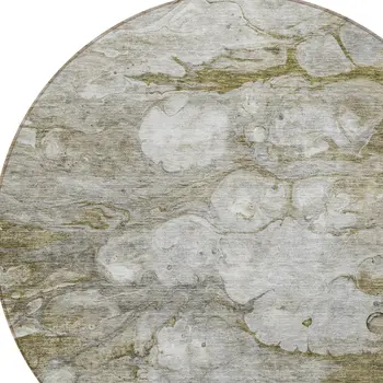 8' Brown Taupe And Ivory Round Abstract Washable Indoor Outdoor Area Rug