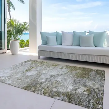 8' X 10' Brown Taupe And Ivory Abstract Washable Indoor Outdoor Area Rug