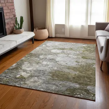 10' X 14' Brown Taupe And Ivory Abstract Washable Indoor Outdoor Area Rug
