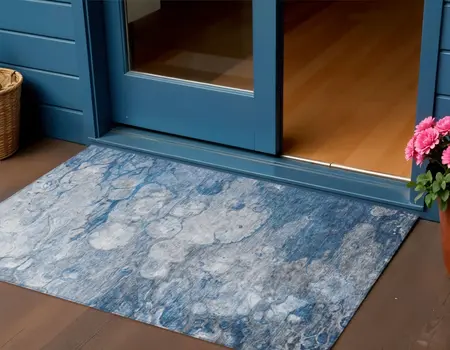 3' X 5' Denim Blue And Sky Blue Abstract Washable Indoor Outdoor Area Rug