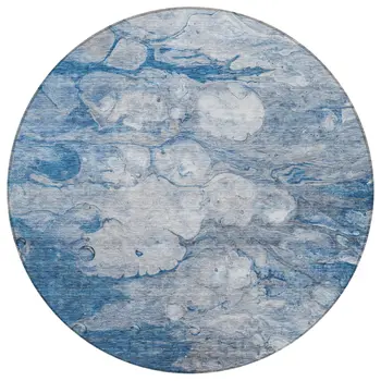 8' Denim Blue And Sky Blue Round Abstract Washable Indoor Outdoor Area Rug