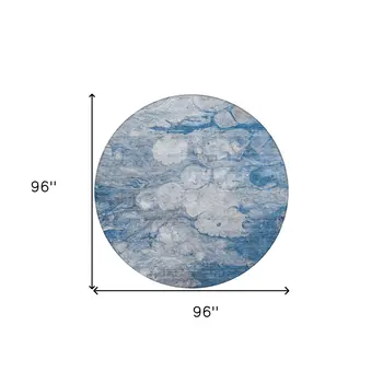 8' Denim Blue And Sky Blue Round Abstract Washable Indoor Outdoor Area Rug