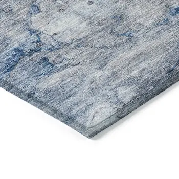 8' X 10' Denim Blue And Sky Blue Abstract Washable Indoor Outdoor Area Rug