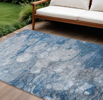 9' X 12' Denim Blue And Sky Blue Abstract Washable Indoor Outdoor Area Rug