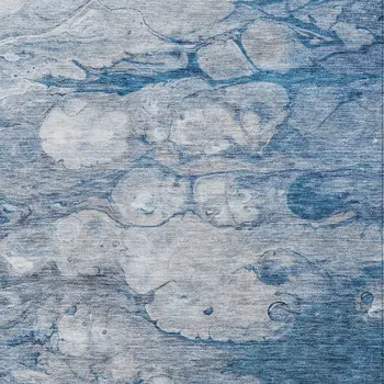 9' X 12' Denim Blue And Sky Blue Abstract Washable Indoor Outdoor Area Rug