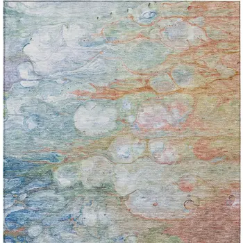 3' X 5' Copper Blue And Artichoke Green Abstract Washable Indoor Outdoor Area Rug
