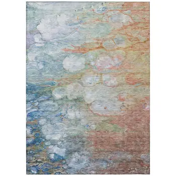 3' X 5' Copper Blue And Artichoke Green Abstract Washable Indoor Outdoor Area Rug
