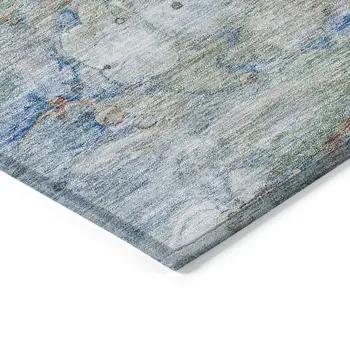 3' X 5' Copper Blue And Artichoke Green Abstract Washable Indoor Outdoor Area Rug