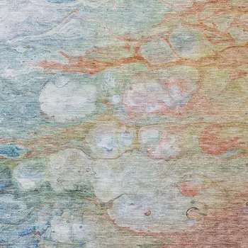 3' X 5' Copper Blue And Artichoke Green Abstract Washable Indoor Outdoor Area Rug