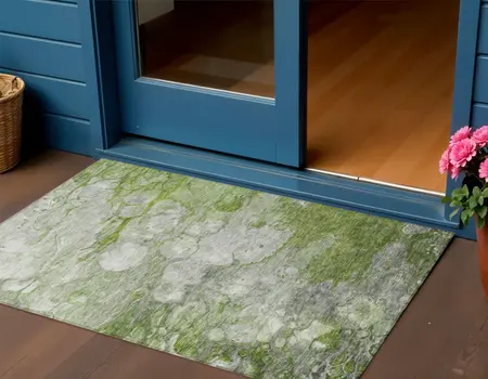 3' X 5' Olive Green And Gray Abstract Washable Indoor Outdoor Area Rug