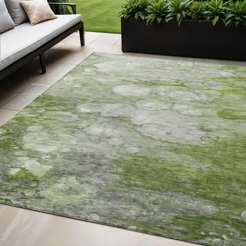 5' X 8' Olive Green And Gray Abstract Washable Indoor Outdoor Area Rug