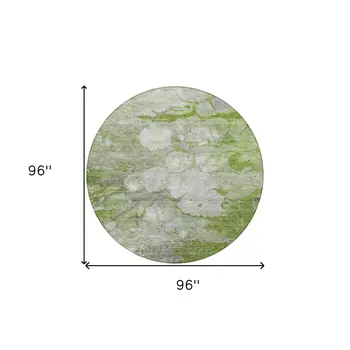 8' Olive Green And Gray Round Abstract Washable Indoor Outdoor Area Rug