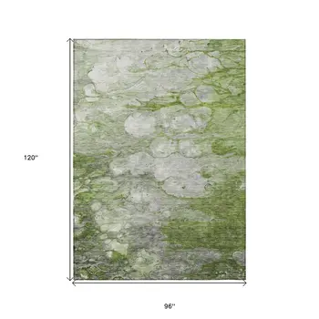 8' X 10' Olive Green And Gray Abstract Washable Indoor Outdoor Area Rug