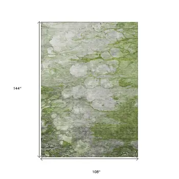 9' X 12' Olive Green And Gray Abstract Washable Indoor Outdoor Area Rug