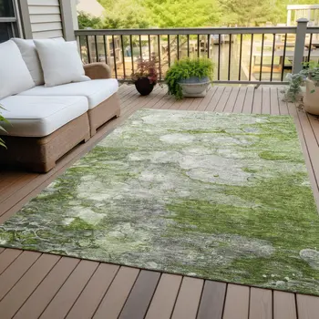 9' X 12' Olive Green And Gray Abstract Washable Indoor Outdoor Area Rug
