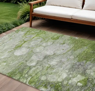 10' X 14' Olive Green And Gray Abstract Washable Indoor Outdoor Area Rug