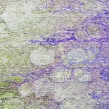 5' X 8' Purple Lilac And Artichoke Green Abstract Washable Indoor Outdoor Area Rug