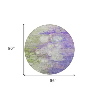 8' Purple Lilac And Artichoke Green Round Abstract Washable Indoor Outdoor Area Rug