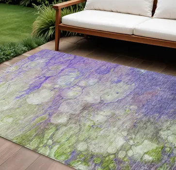 8' X 10' Purple Lilac And Artichoke Green Abstract Washable Indoor Outdoor Area Rug