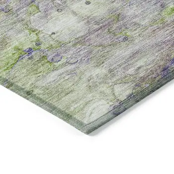 8' X 10' Purple Lilac And Artichoke Green Abstract Washable Indoor Outdoor Area Rug