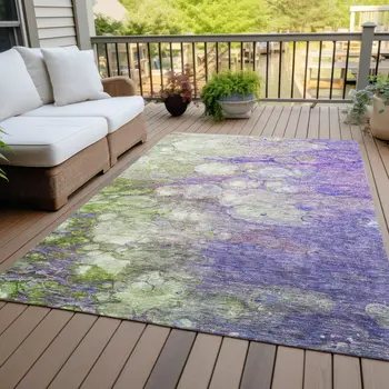 10' X 14' Purple Lilac And Artichoke Green Abstract Washable Indoor Outdoor Area Rug