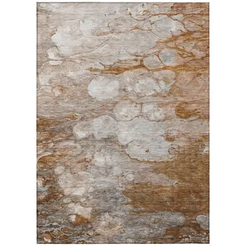 3' X 5' Terra Cotta Gray And Silver Abstract Washable Indoor Outdoor Area Rug