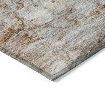 3' X 5' Terra Cotta Gray And Silver Abstract Washable Indoor Outdoor Area Rug
