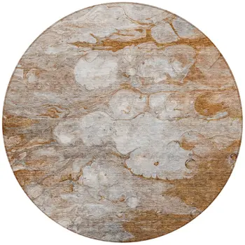 8' Terra Cotta Gray And Silver Round Abstract Washable Indoor Outdoor Area Rug