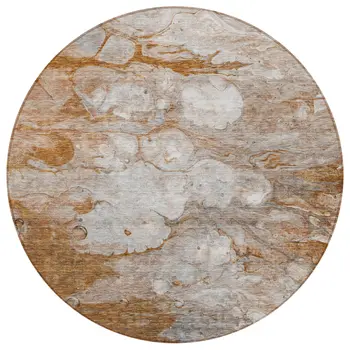 8' Terra Cotta Gray And Silver Round Abstract Washable Indoor Outdoor Area Rug